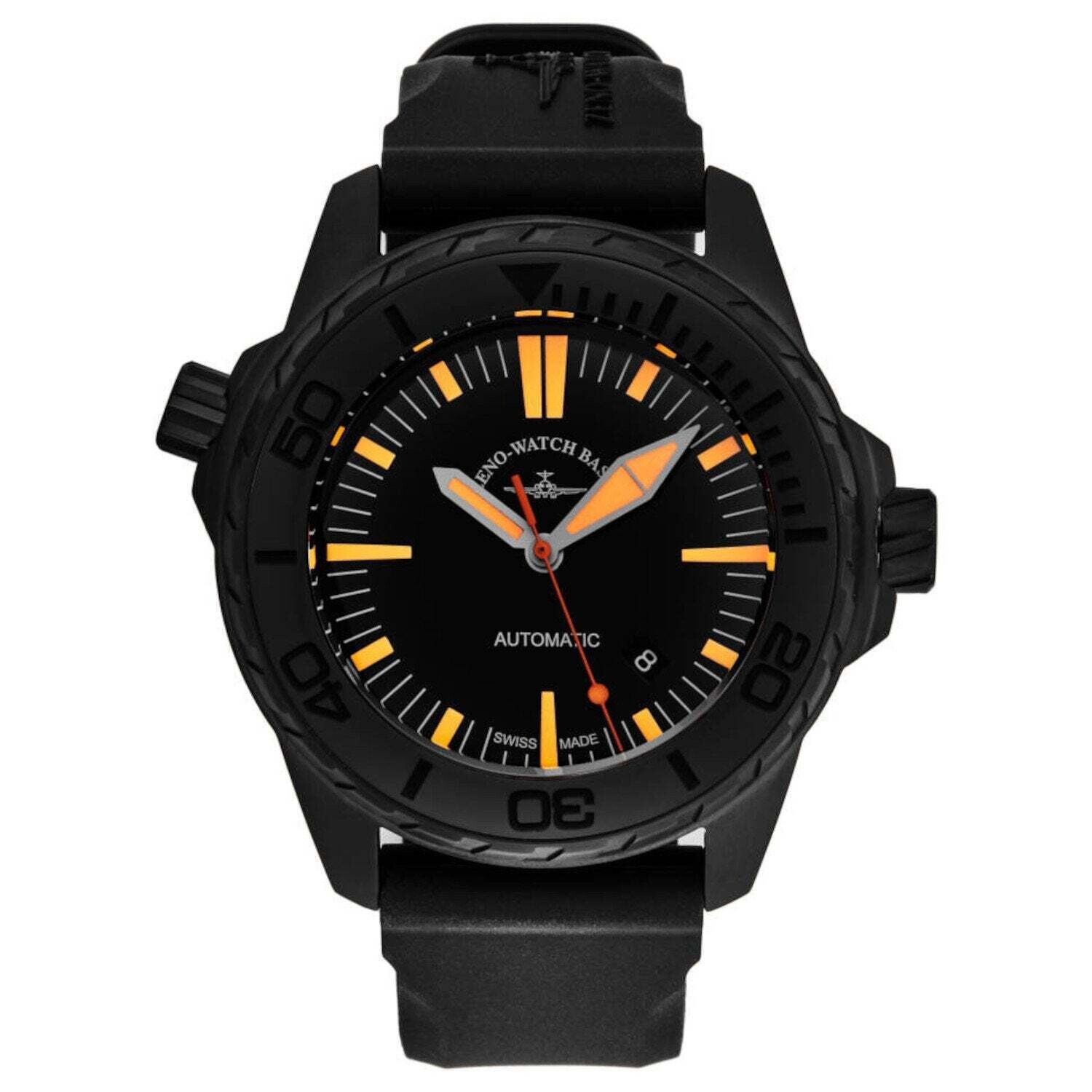 Zeno 6603-BK-A15 Men's 'Divers' Black / Orange Dial Black Rubber Strap Automatic Watch