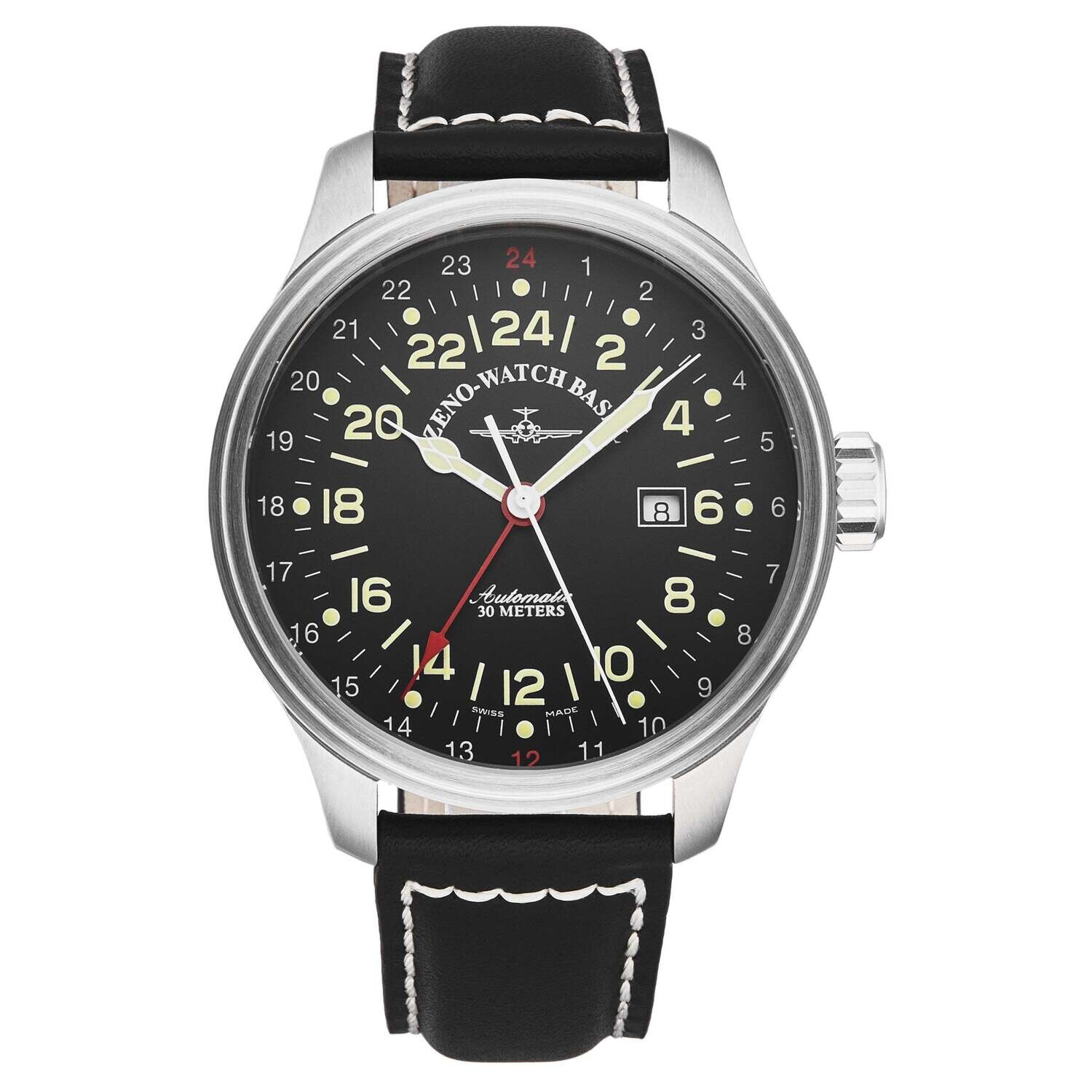 Zeno Men's 'OS Pilot' Limited Edition Black Dial Black Leather Strap Automatic Watch 8524-A1