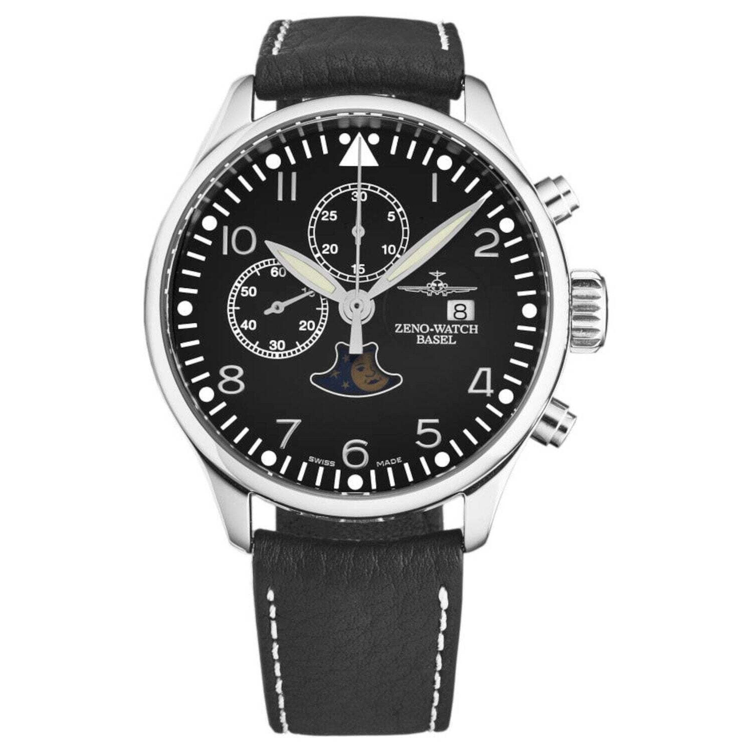 Zeno 4100-I1 Men's 'Vintage' Chrono 7768 Limited Edition Black Dial Black/White Leather Strap Watch