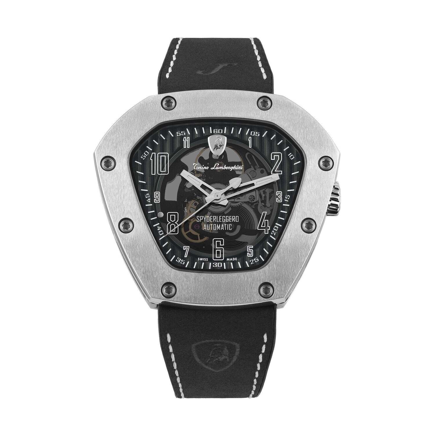 Tonino Lamborghini Men's 'SPYDERLEGGERO' Skeleton Dial Black Leather Strap Automatic Watch TLF-T06-1