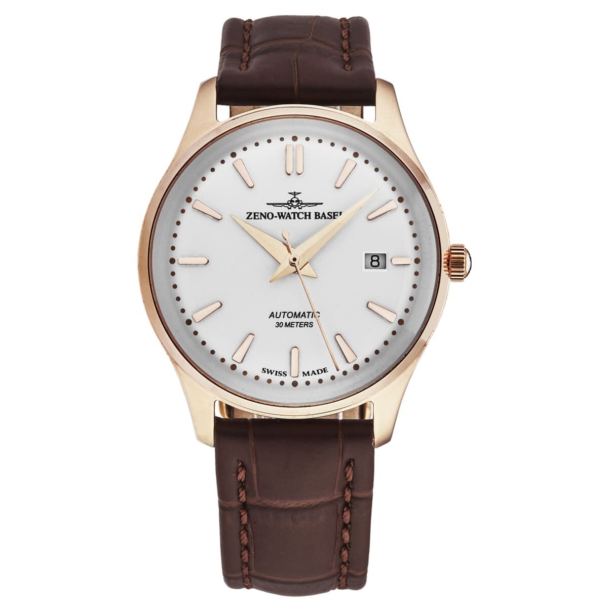 Zeno Men's 'Jules Classic' Limited Edition White Dial Brown Leather Strap Automatic Watch 4942-2824-PGRG2