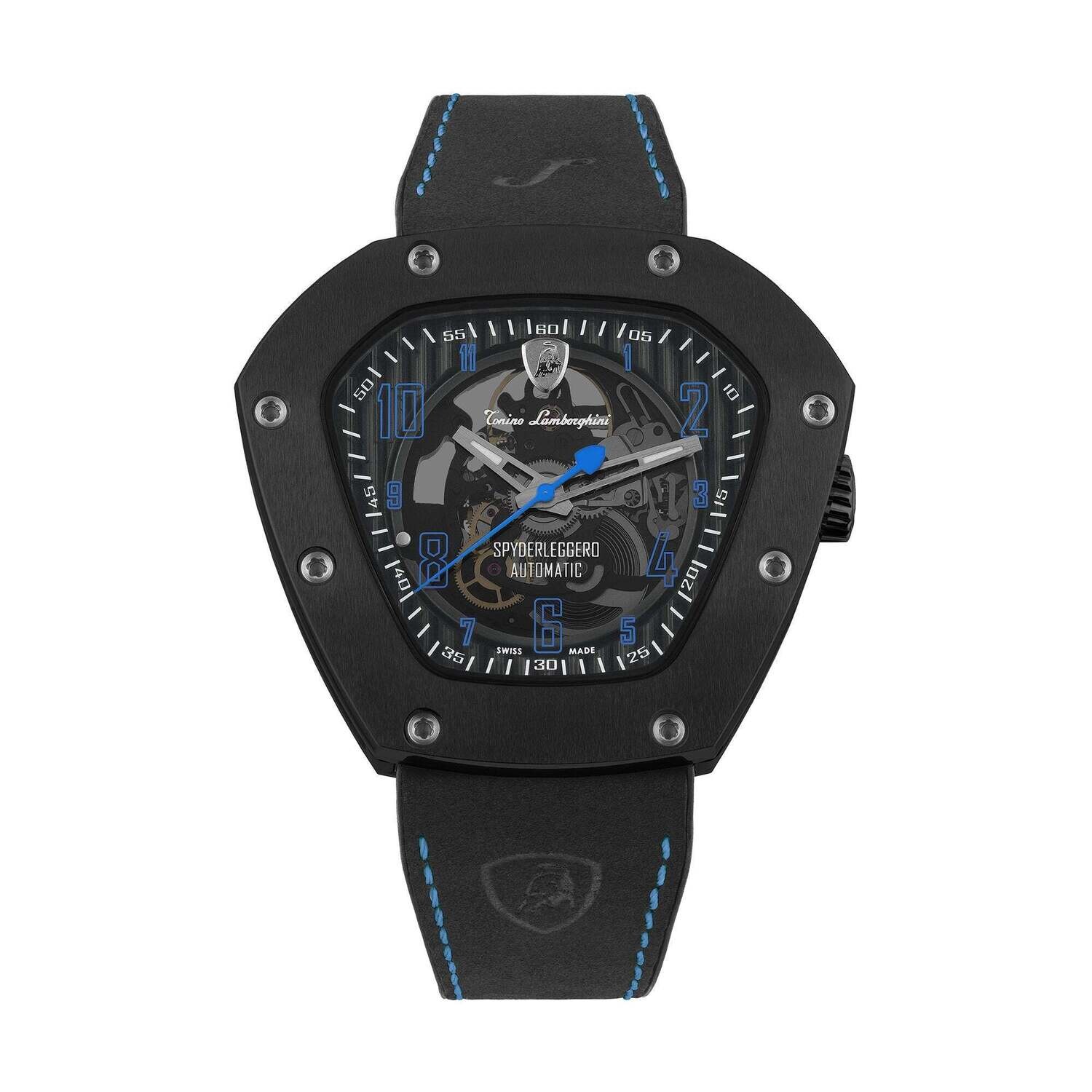 Tonino Lamborghini Men's 'SPYDERLEGGERO' Skeleton Dial Black Leather Strap Automatic Watch TLF-T06-4