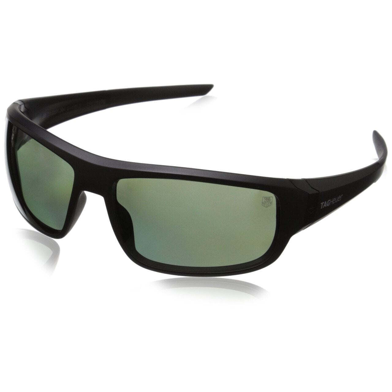 TAG Heuer Men's Racer 2 9221 Sport Wrap Around 64mm Polarized Green Lens Matte Black Sunglasses