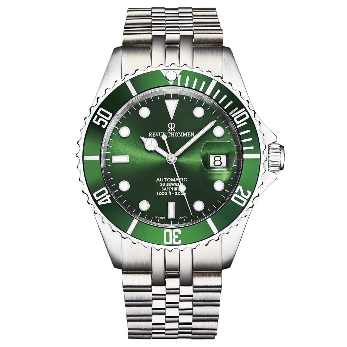 Revue Thommen Men's 'Diver' Green Dial Stainless Steel Bracelet Automatic Watch 17571.2229