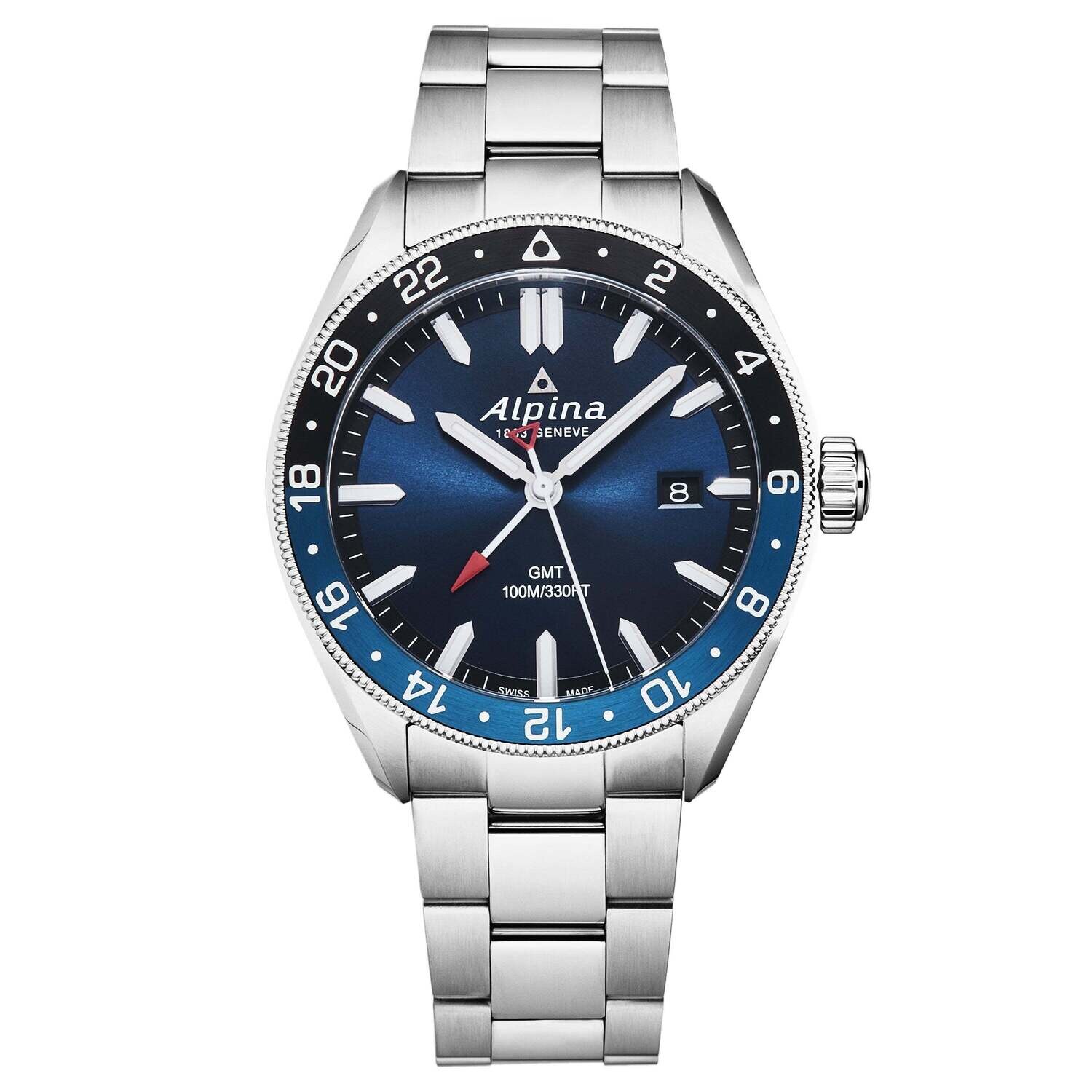 Alpina Mens 'Alpiner' GMT Navy Dial Stainless Steel Bracelet Quartz Watch AL-247NB4E6B