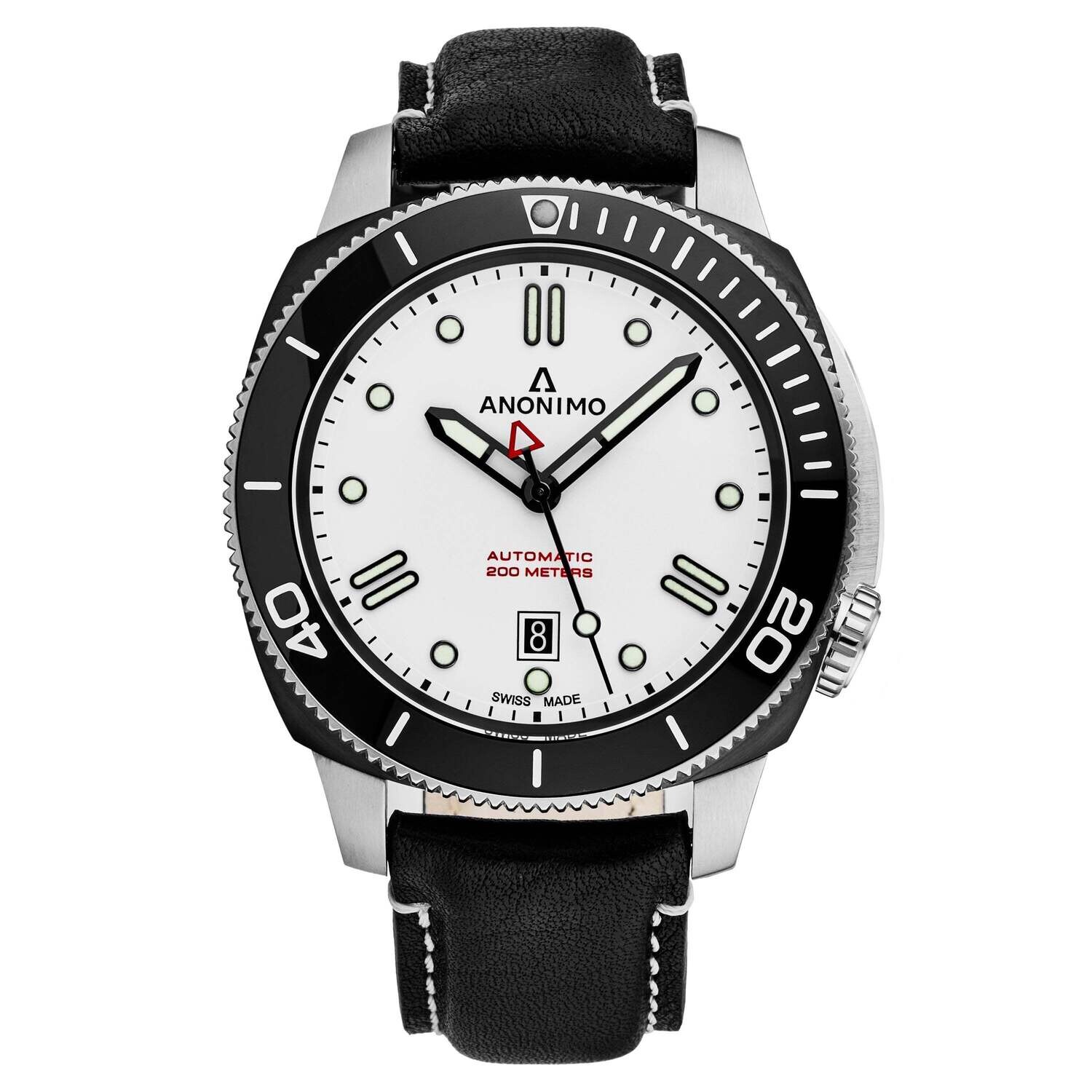 Anonimo Men's AM-1002.05.003.A05 'Nautilo' White Dial Black Leather Strap Automatic Watch