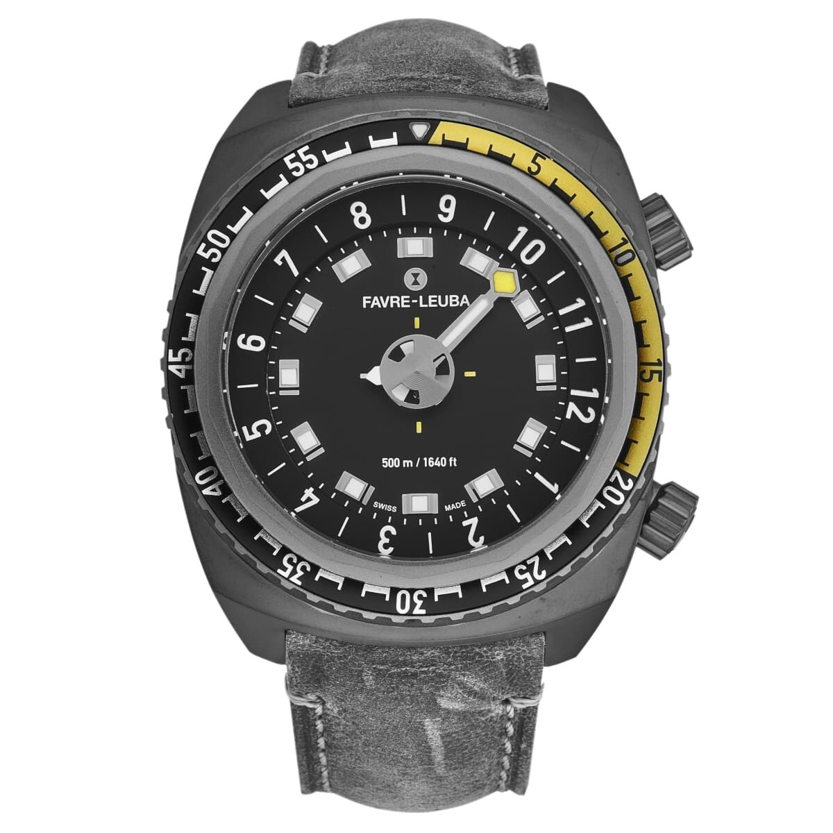 FavreLeuba Men's 00.10121.10.14.45 'Raider Harpoon' Black Dial Grey Leather Strap Automatic Watch