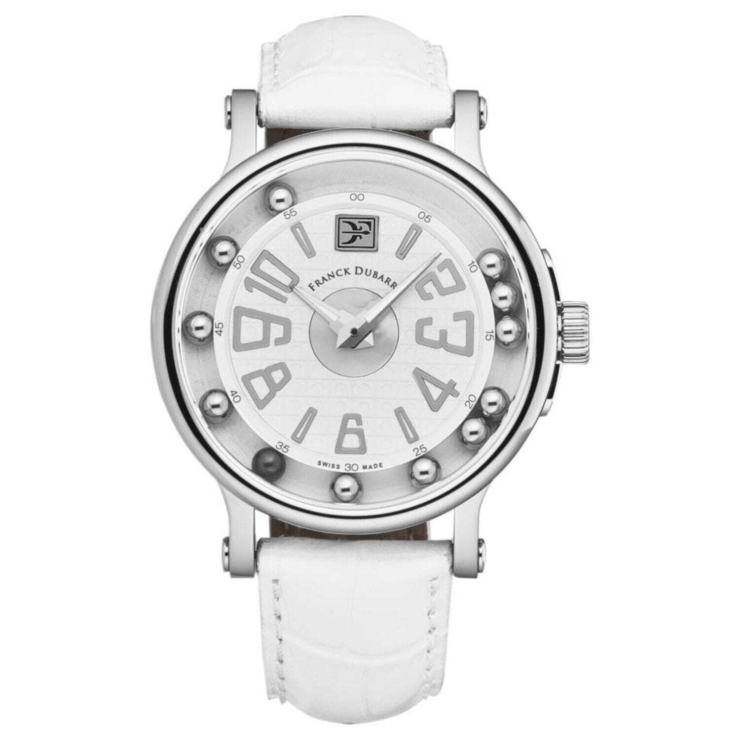 Franck Dubarry CB-01-01 Women's 'Crazy Balls' White Dial White Leather Strap Swiss Quartz Watch