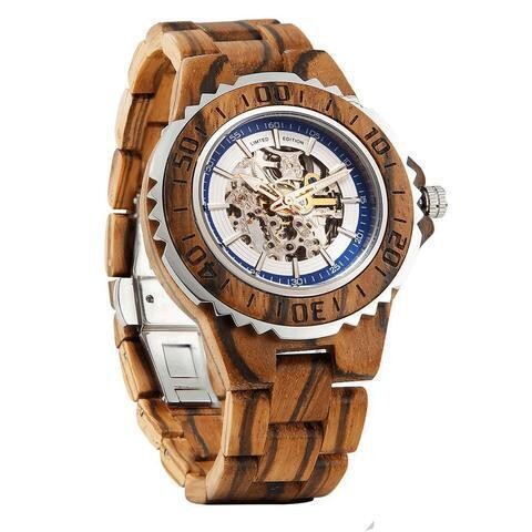 Men Genuine Automatic Zebra Wooden Watches No Battery Needed