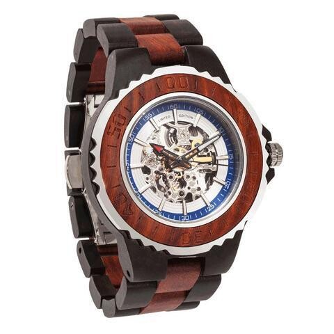 Men Genuine Automatic Rose Ebony Wooden Watches No Battery Needed
