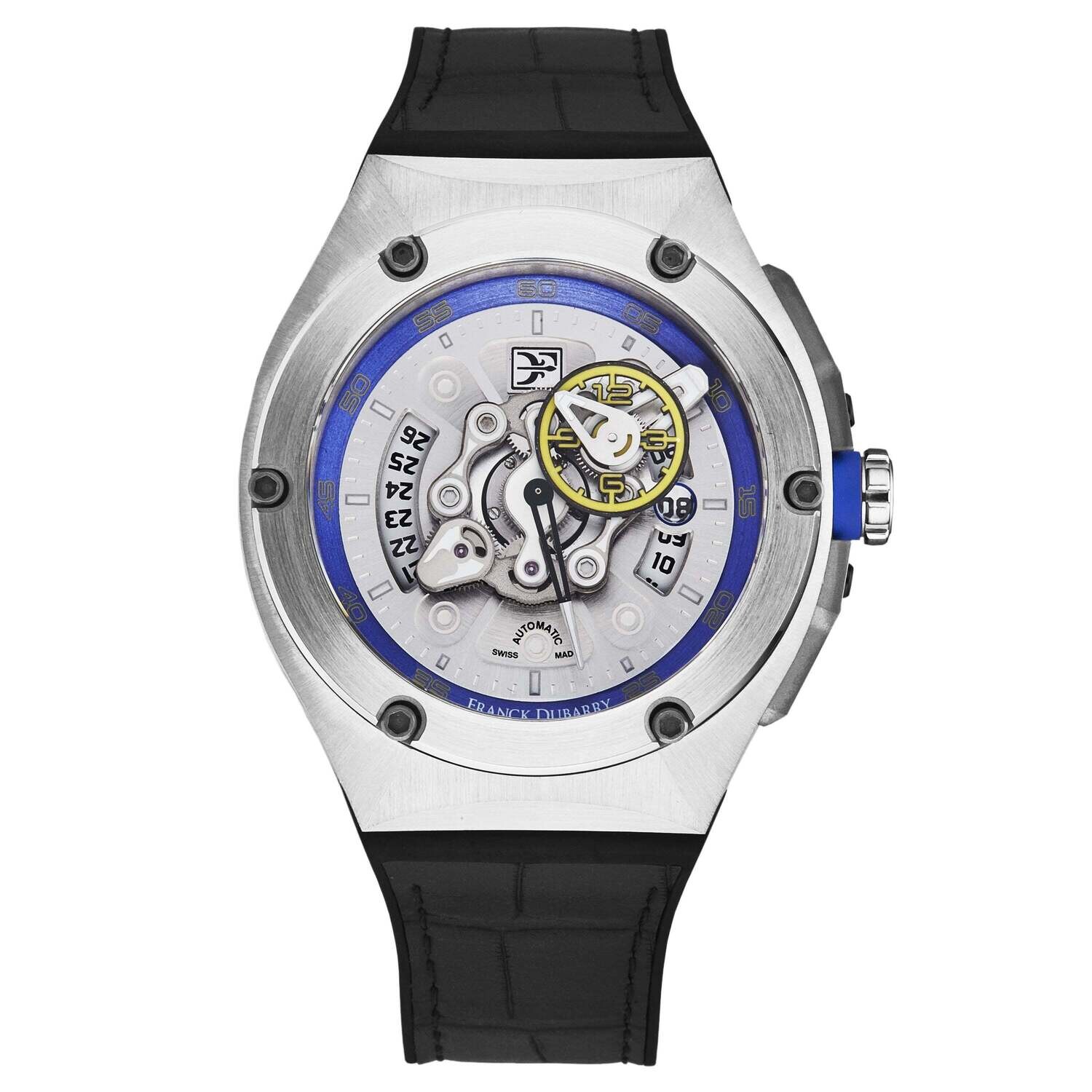 Franck Dubarry Men's 'Crazy Wheels' Silver Dial Black Elastogator Strap Automatic Watch CW-04-02