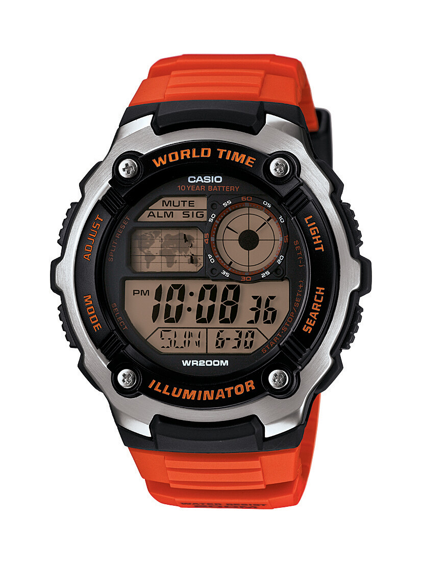 Casio Men's AE-2100W-4AVCF Digital 10-Year Battery Digital Display Quartz Orange Watch