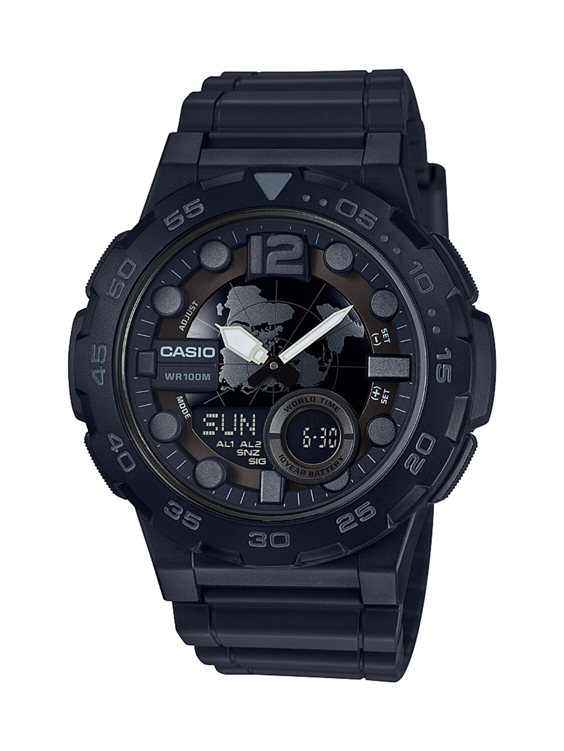 Casio Men's 'Classic' Quartz Stainless Steel and Resin Casual Watch, Color Black (Model: AEQ-100W-1BVCF)
