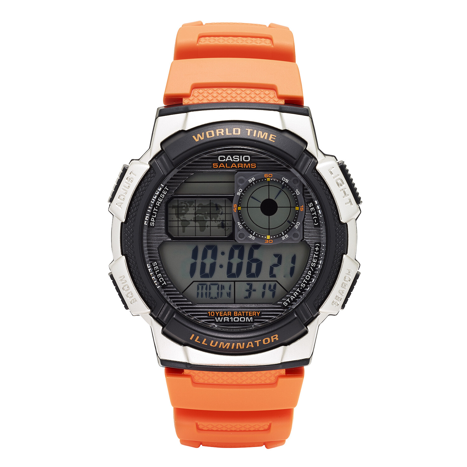 Casio Men's '10-Year Battery' Quartz Resin Casual Watch, Color Orange (Model: AE-1000W-4BVCF)