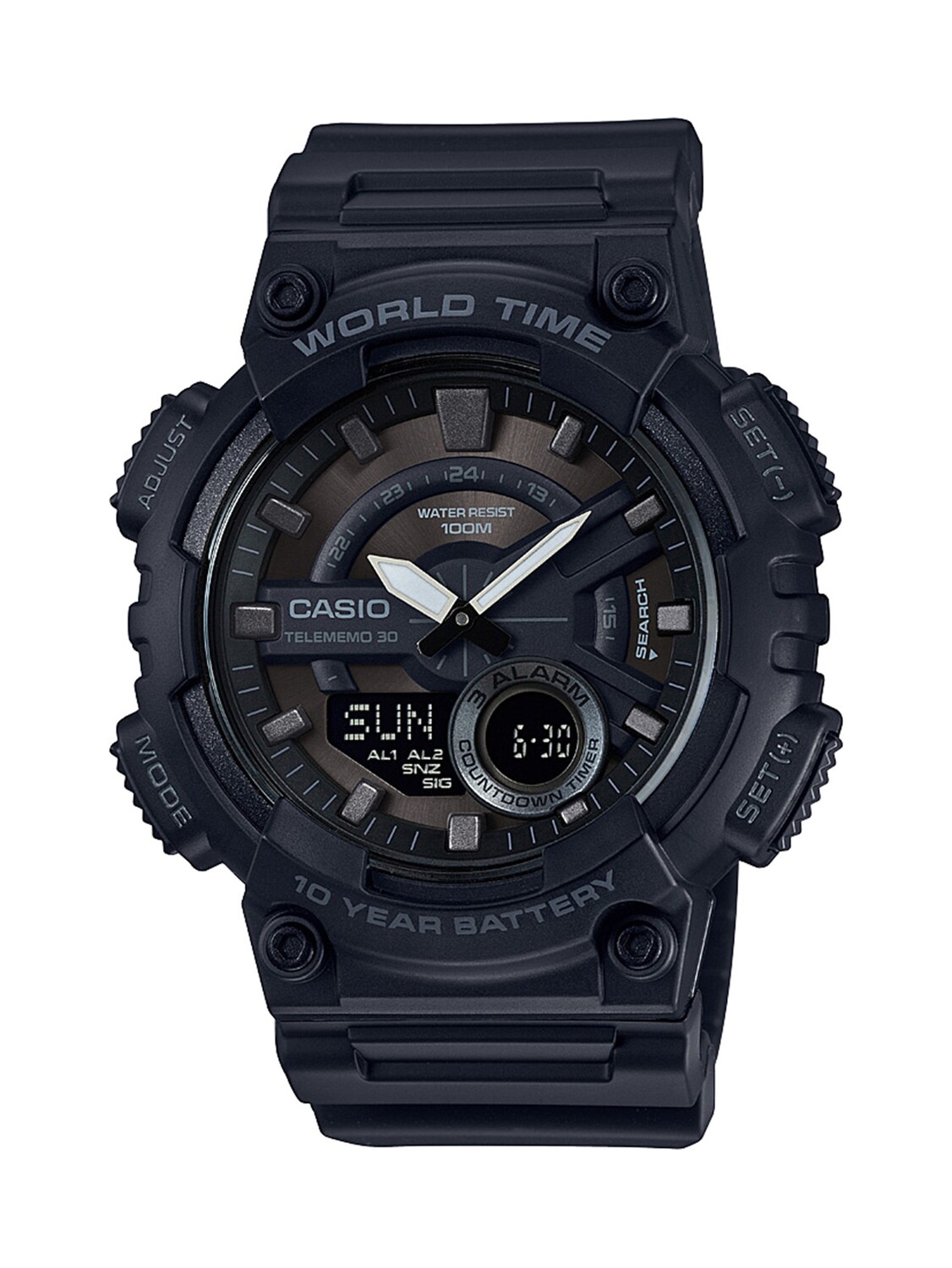 Casio Men's 'CLASSIC' Quartz Stainless Steel and Resin Casual Watch, Color:Black (Model: AEQ-110W-1BVCF)