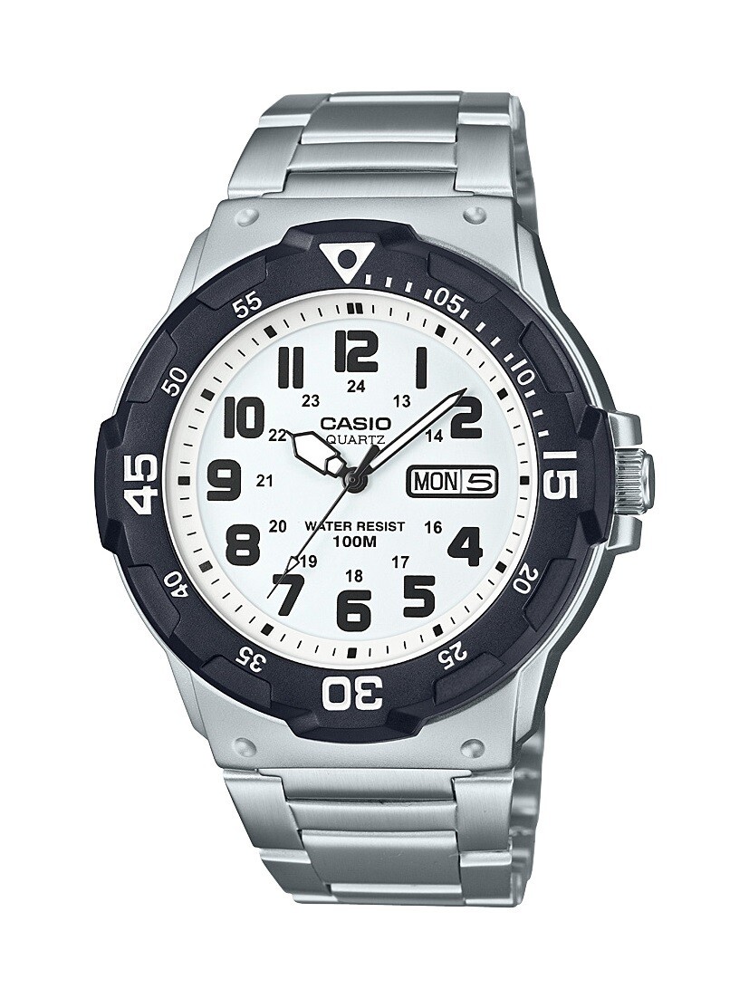 Casio Men's Diver Style White Dial Stainless Steel Watch