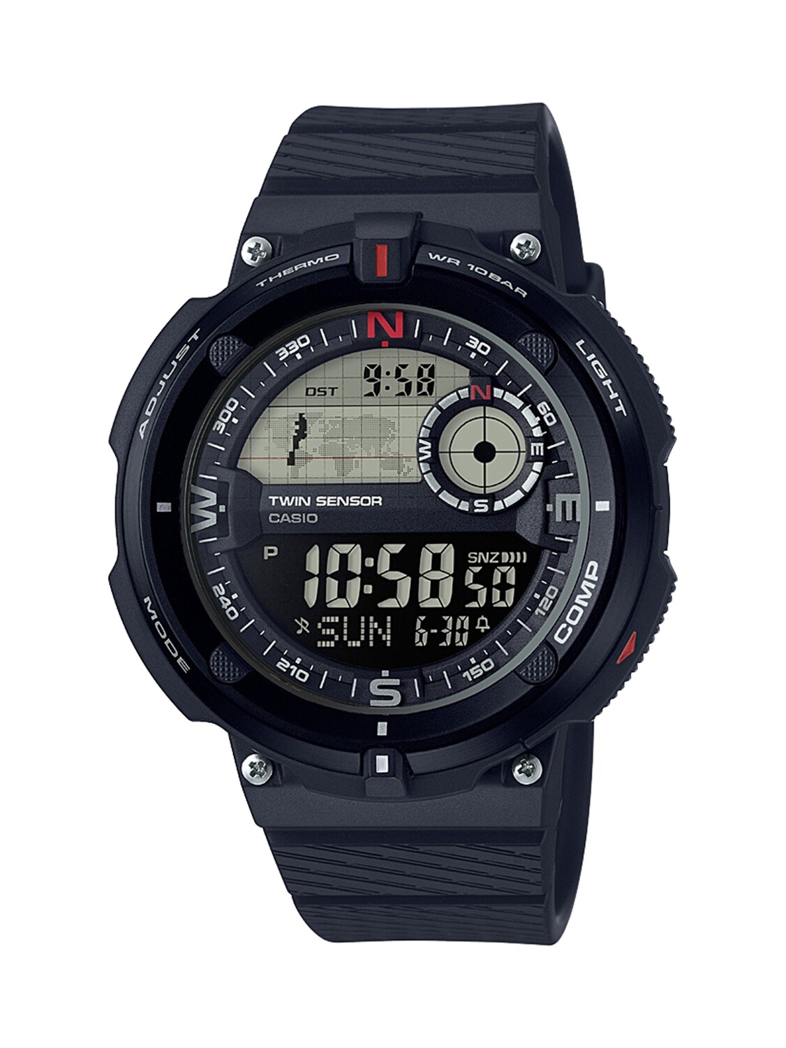 Casio Men's 'Twin Sensor' Quartz Resin Casual Watch, Color Black (Model: SGW-600H-1BCF)