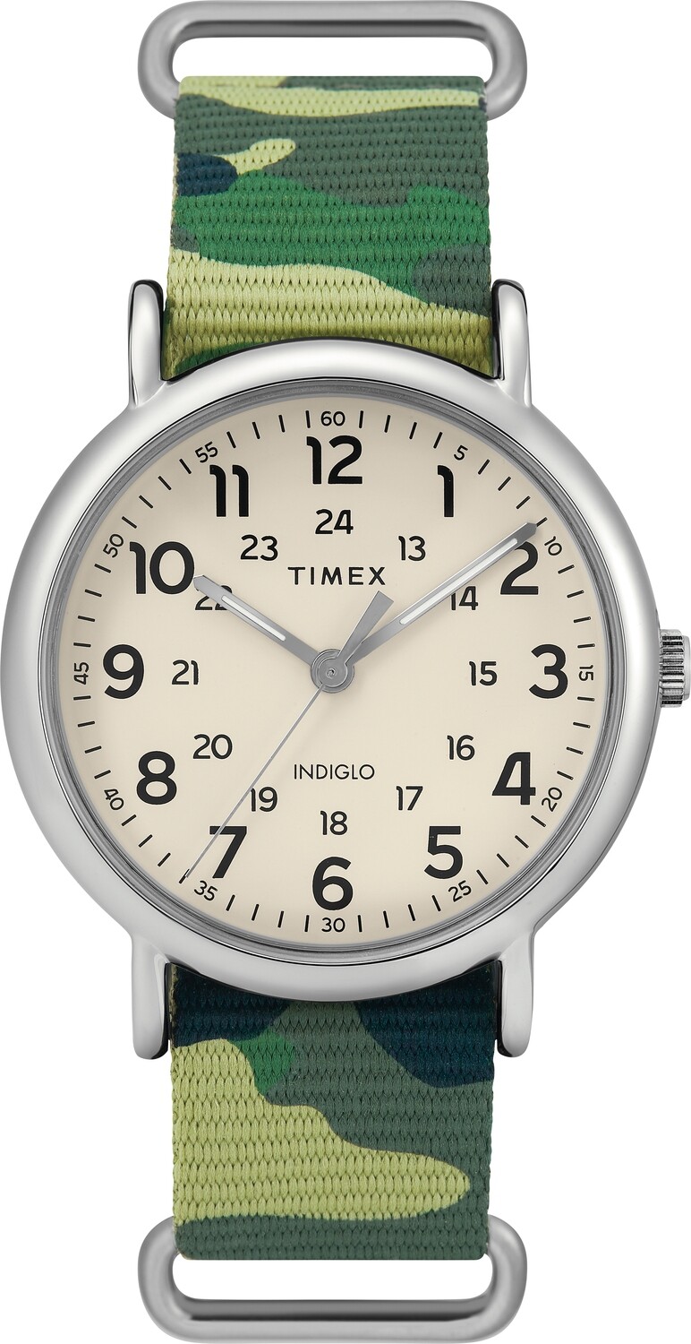 Timex TW2T30800 Weekender Green Camo Nylon Slip-Thru Strap Watch