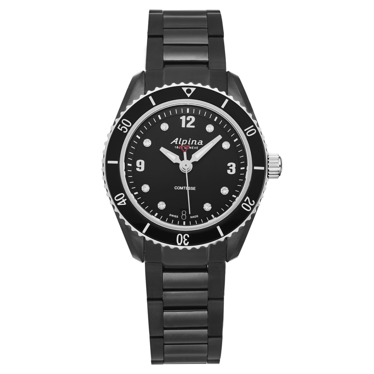 Alpina Womens 'Comtesse' Black Dial Black Stainless Steel Bracelet Quartz Watch AL-240BD3FBC6B