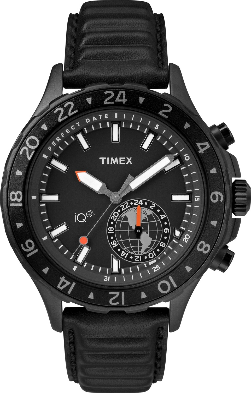 Timex TW2R39900 iQ+ Move Multi-Time 43mm Leather Strap Watch