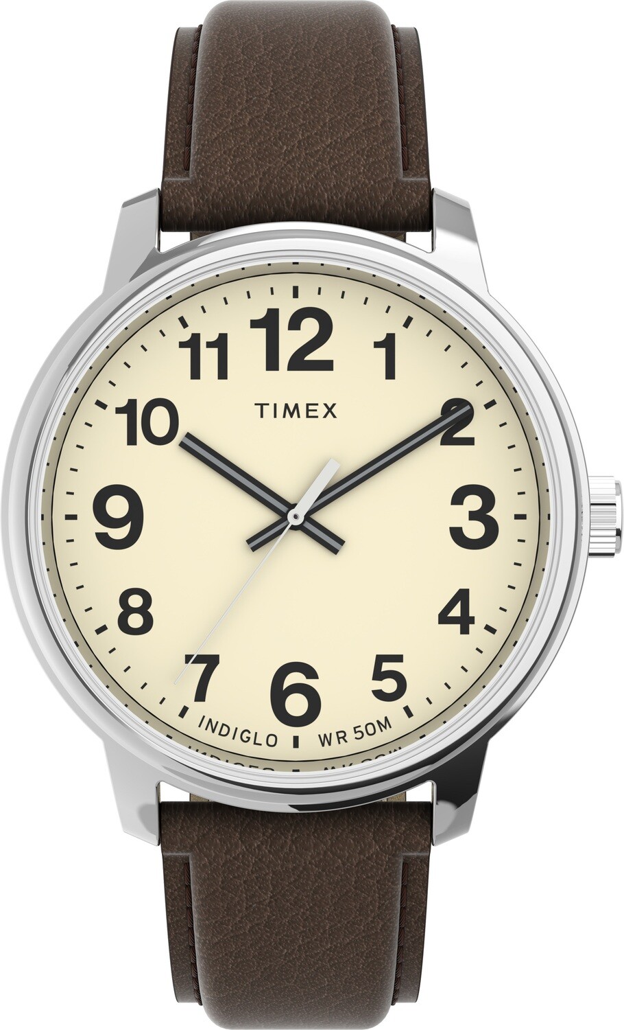 Timex TW2V21300 Men's Indiglo 43mm Cream Dial Easy Reader Leather Band Watch