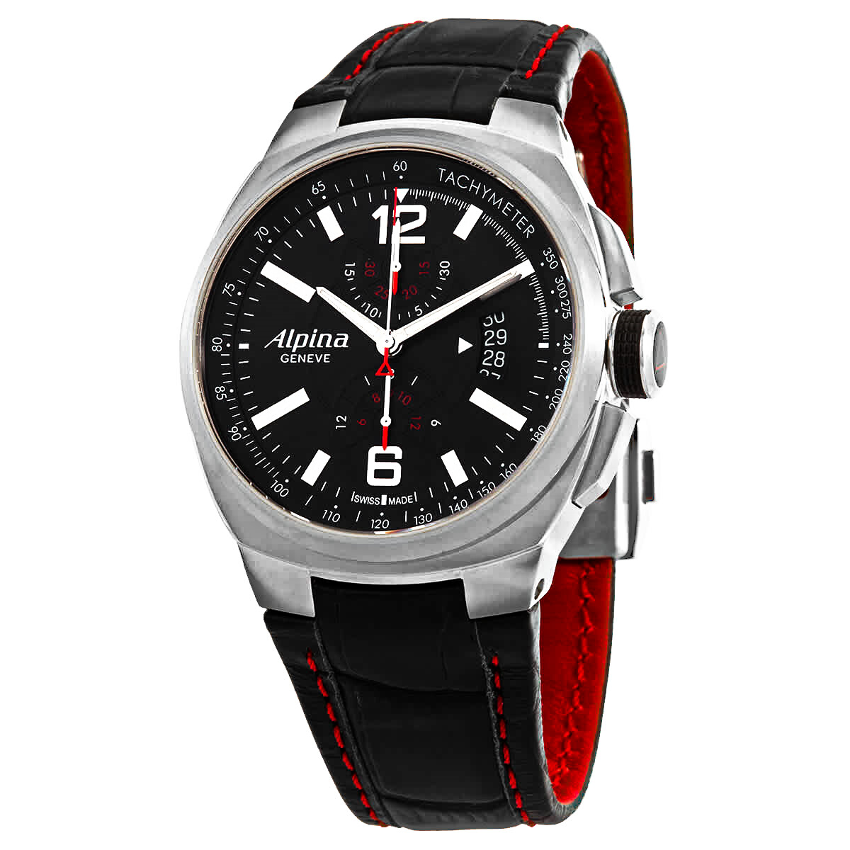 Alpina Men's AL-725AB5AR26 'Racing' Black Dial Chronograph Black Leather Strap Watch