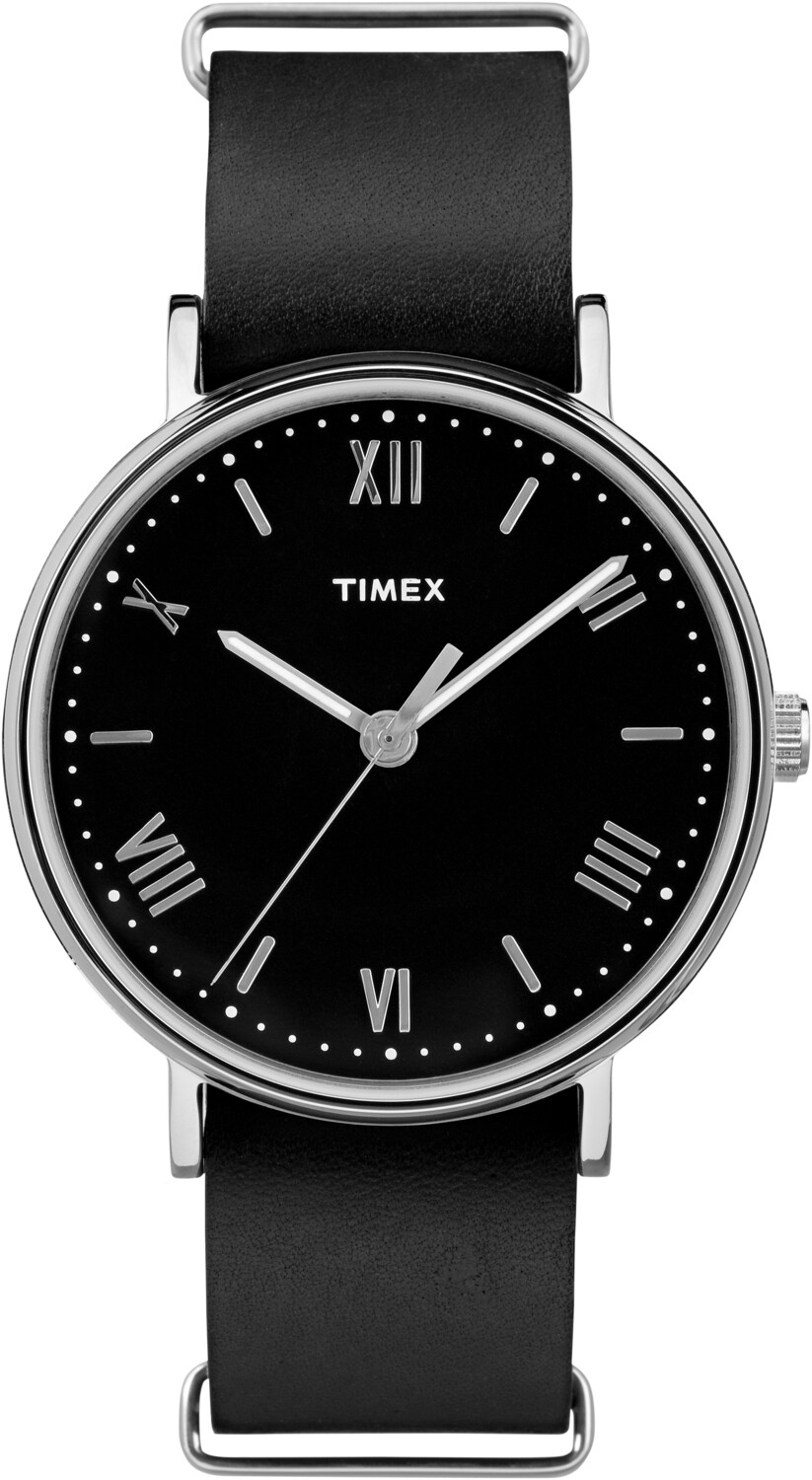 Timex Mens TW2R28600 Southview Silvertone Black Leather Strap Watch