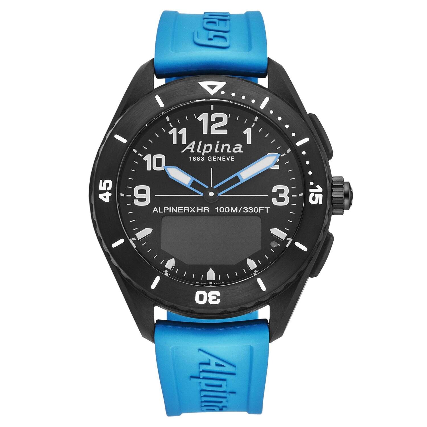 Alpina Mens 'AlpinerX Alive' Black Dial Blue Rubber Strap Quartz Watch AL-284LBBW5AQ6