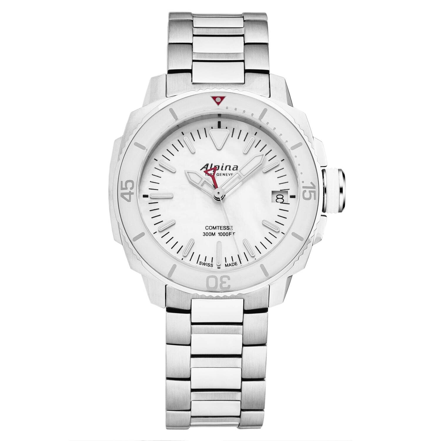 Alpina Womens 'Comtesse' White Mother of Pearl Dial Stainless Steel Bracelet Quartz Watch AL-240MPW2VC6B