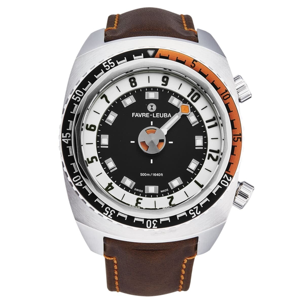 Favre-Leuba Men's 00.10101.08.13.44 'Raider Harpoon'  Black White Dial  Brown Leather Strap Automatic Watch