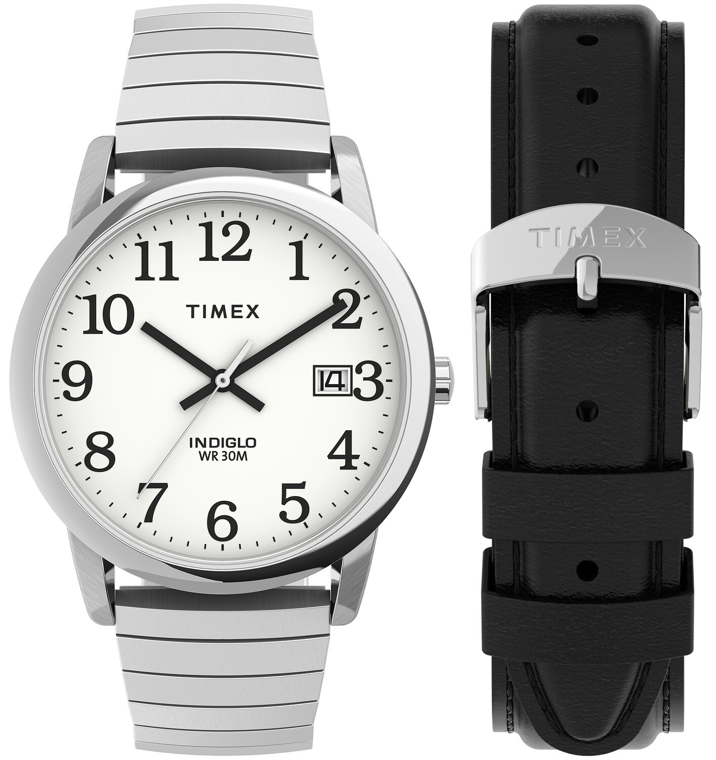 Timex TWG025400 Easy Reader   35mm Expansion Band Watch and Leather Strap Box Set