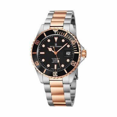 Revue Thommen 17571.2157 Diver Black Dial Two Tone Rosegold Stainless Steel Swiss Watch