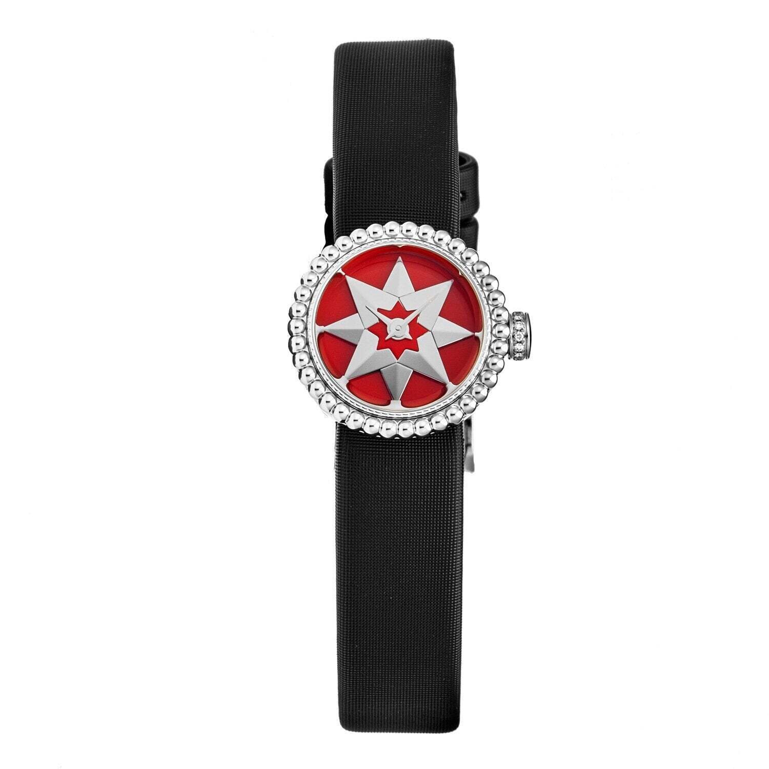 Christian Dior Women's CD040112A004 'La D De Dior Mini' Red Lacquer Dial Satin Strap Swiss Quartz Watch