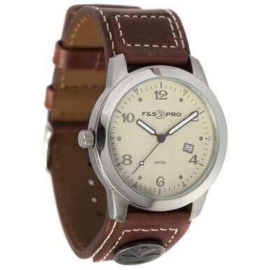 Field & Stream Men's Golf Ball Marker Stainless Steel Brown Leather Band Watch