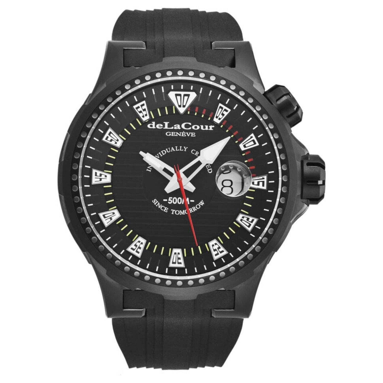 DeLaCour Men's WATI0041-1342 'Promess' Deep Diver Black Dial Black Rubber Strap Automatic Watch