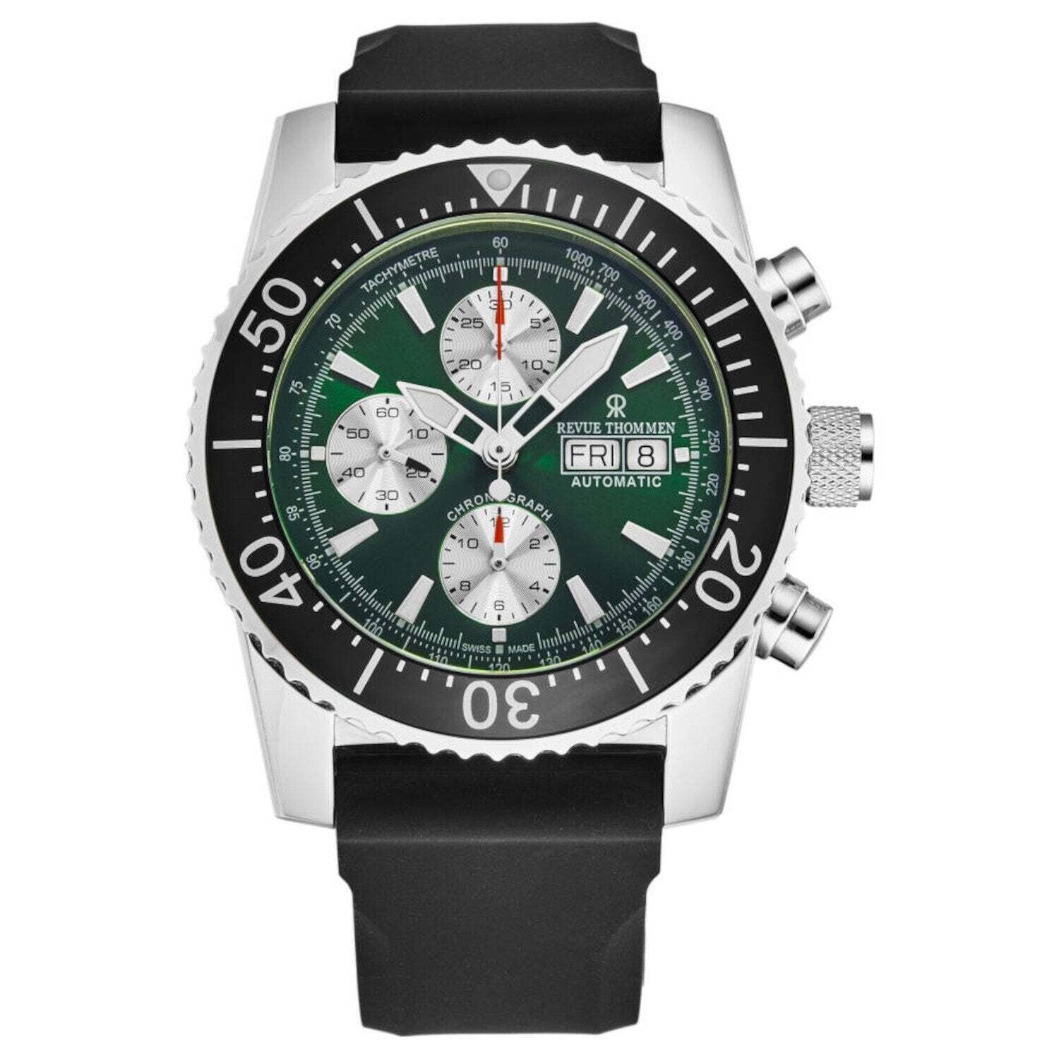 Revue Thommen 17030.6521 Men's 'Divers' Green Dial Day-Date Chronograph Rubber Strap Automatic Watch