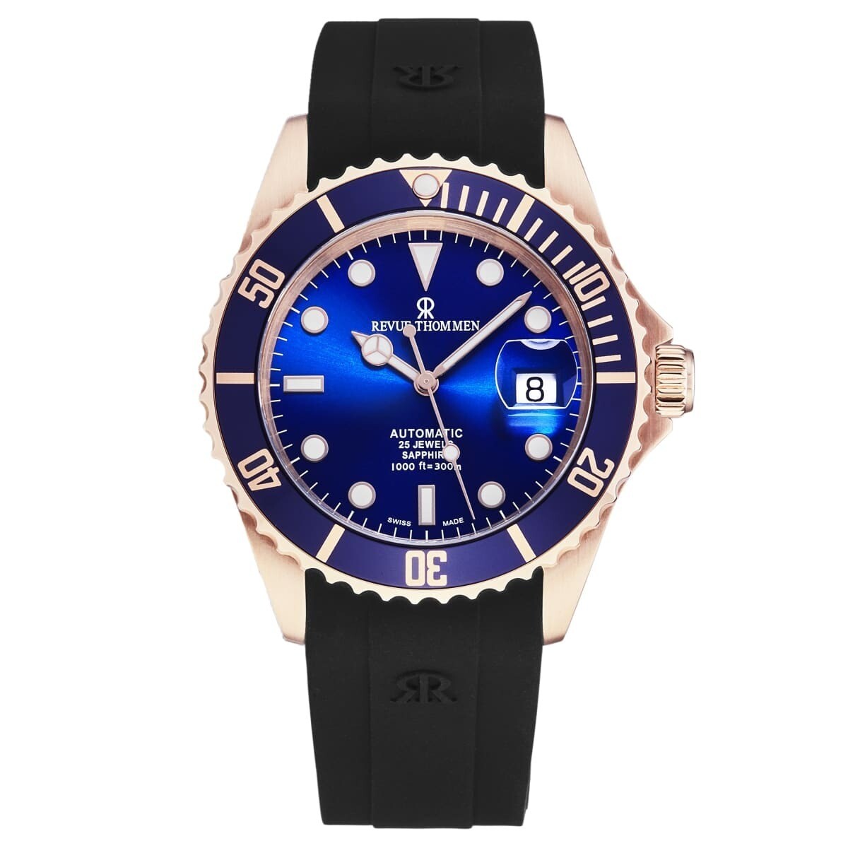 Revue Thommen Men's 'Diver' Blue Dial Black Rubber Strap Swiss Automatic Watch 17571.2865
