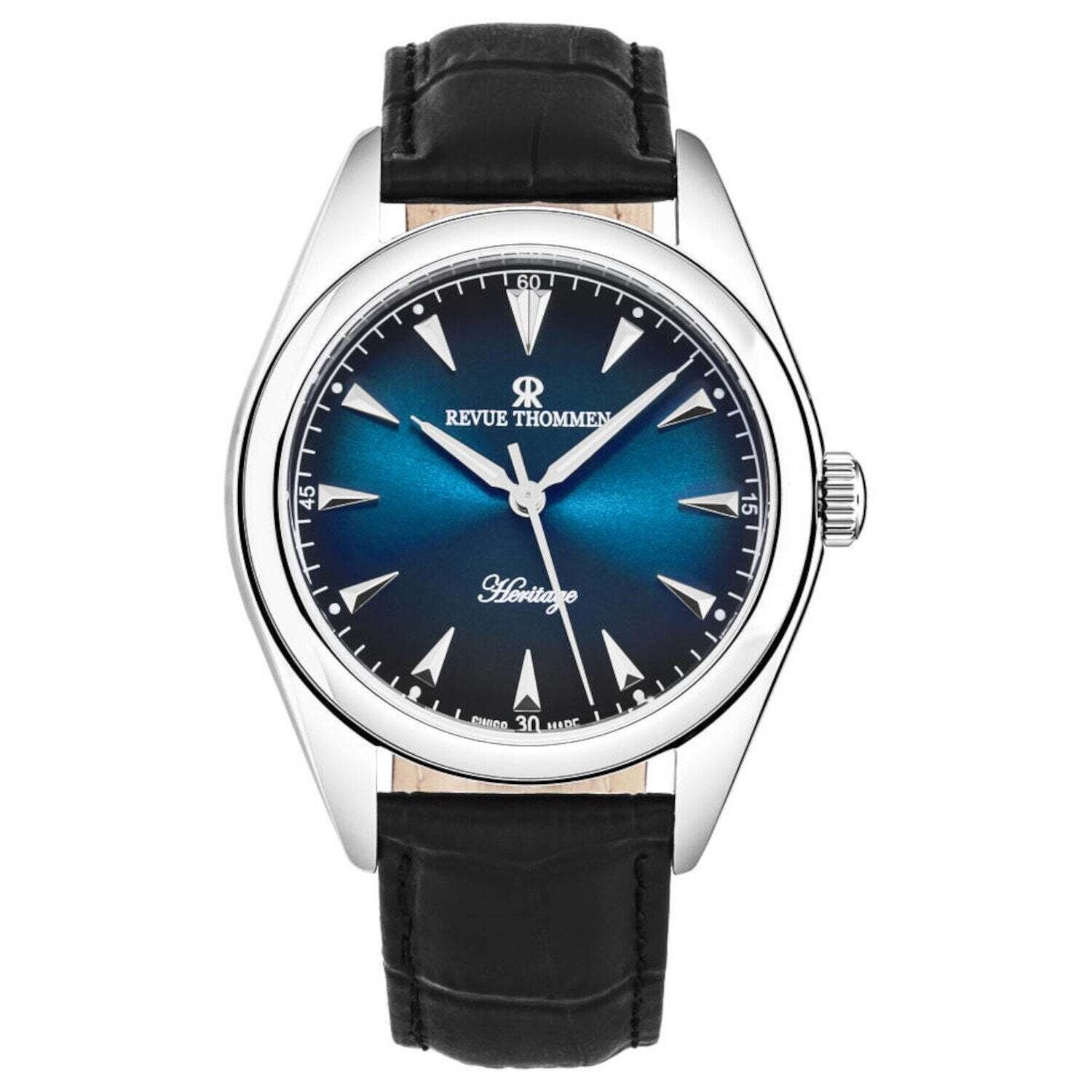 Revue Thommen 21010.2535 Men's 'Heritage' Blue Dial Black Leather Strap Automatic Watch