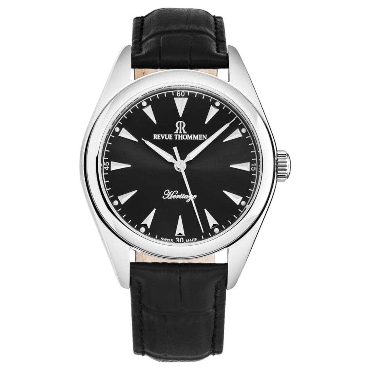 Revue Thommen 21010.2538 Men's 'Heritage' Black Dial Black Leather Strap Automatic Watch
