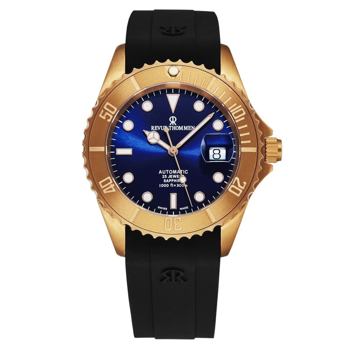 Revue Thommen Men's 'Diver' Blue Dial Black Rubber Strap Bronze/Steel Automatic Watch 17571.2895