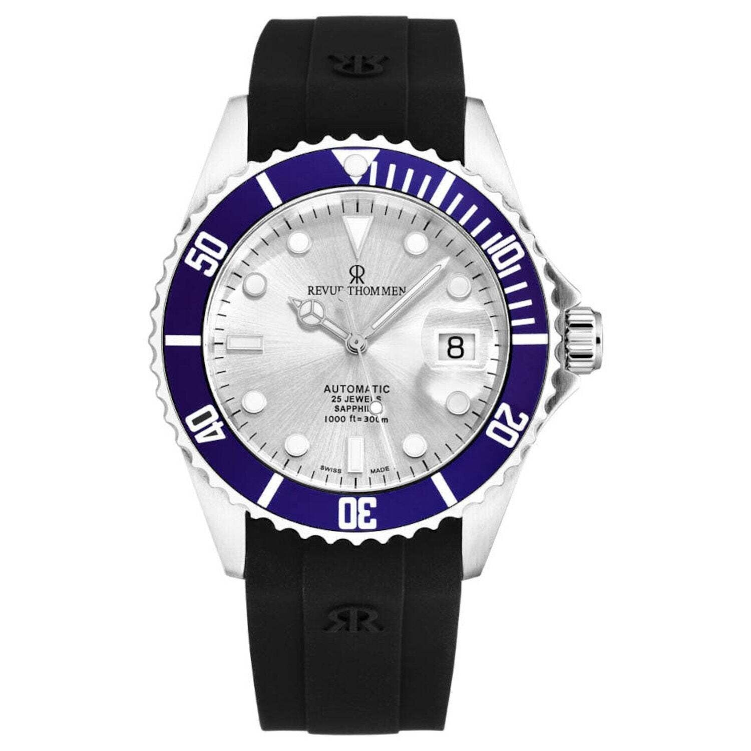 Revue Thommen 17571.2825 Men's 'Diver' Silver Dial Rubber Strap Swiss Automatic Watch