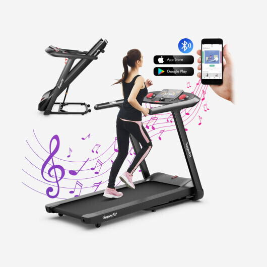4.75HP Folding Treadmill with Preset Programs Touch Screen Control-Black
