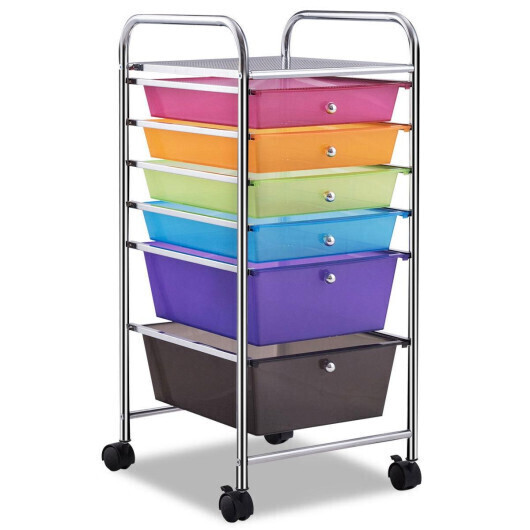 6 Drawers Rolling Storage Cart Organizer-Transparent Multicolor