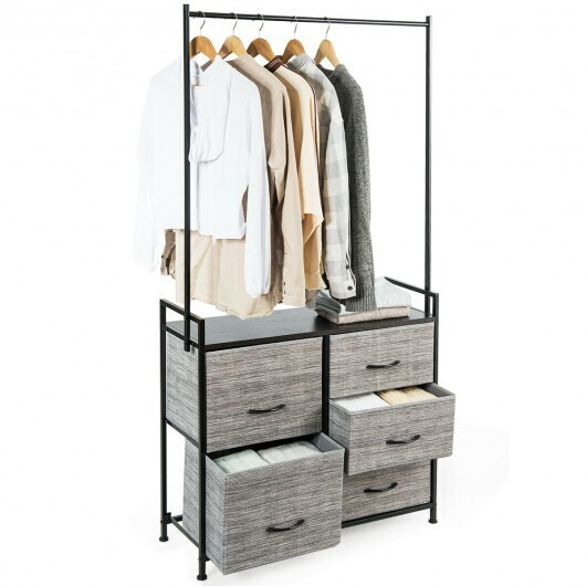 5 Fabric Drawers Dresser with Metal Frame and Wooden Top