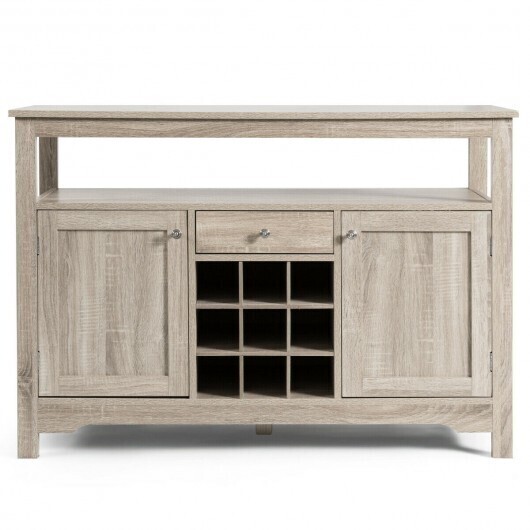 Server Buffet Sideboard With Wine Rack and Open Shelf-Gray
