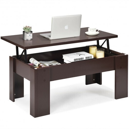 Lift Top Coffee Pop-UP Cocktail Table-Brown