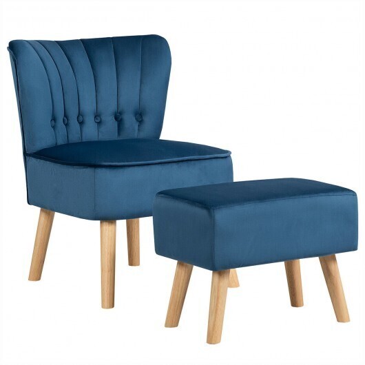 Modern Accent Chair Ottoman Set with Footstool-Blue