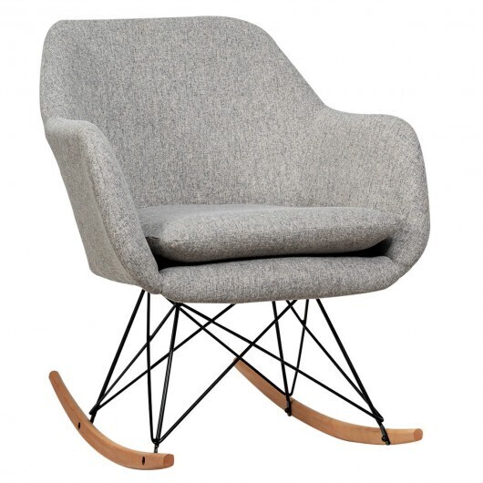 Upholstered Rocking Arm Chair with Solid Steel Wood Leg-Gray