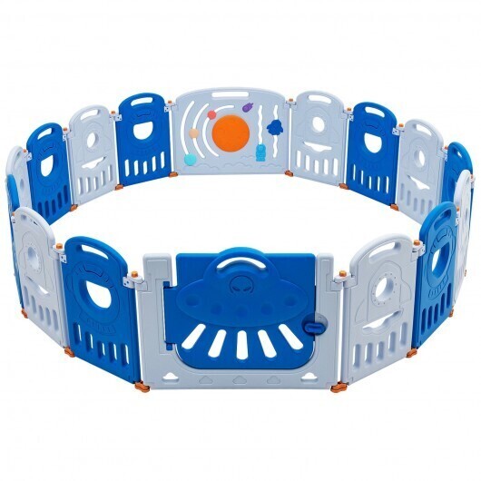 16-Panel Baby Playpen Safety Play Center with Lockable Gate-Blue - Color: Blue