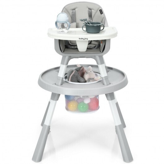 6-in-1 Baby High Chair Infant Activity Center with Height Adjustment-Gray - Color: Gray
